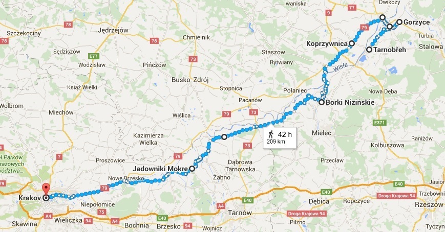 Mapka část čtvrtá - z Tarnobřehu do Krakova